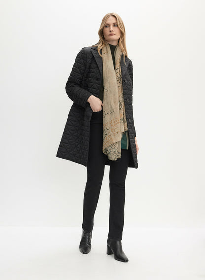 Women Notch Collar Diamond Quilt Coat Black | Melanie Lyne