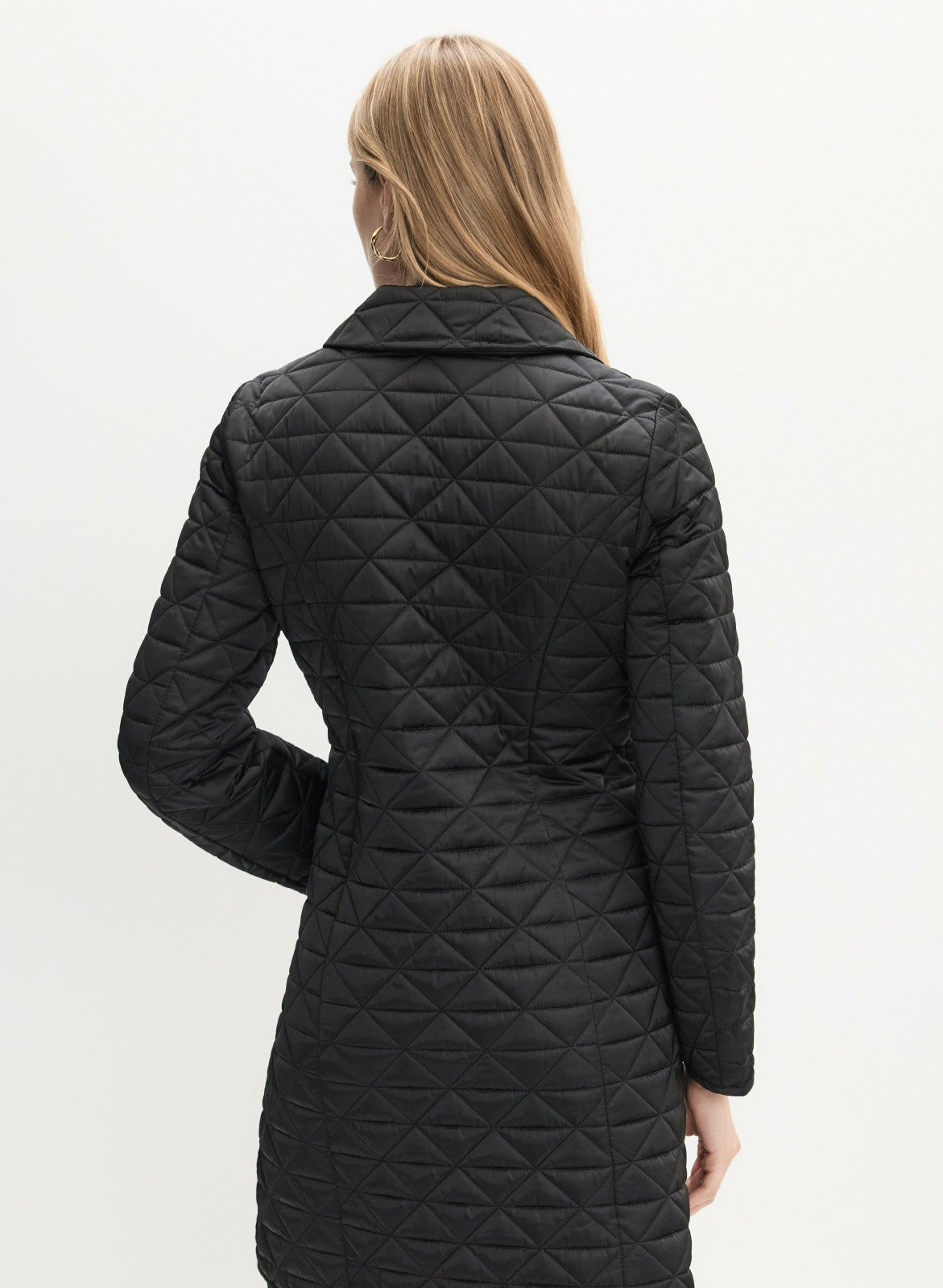 Women Notch Collar Diamond Quilt Coat Black | Melanie Lyne