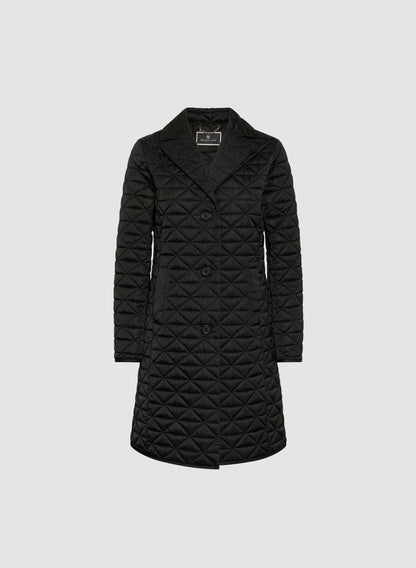Women Notch Collar Diamond Quilt Coat Black | Melanie Lyne