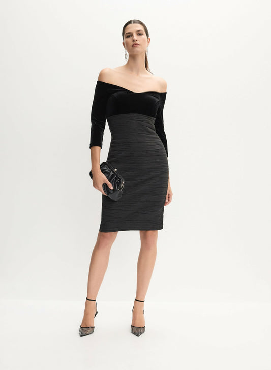 Women Mixed Bardot Midi Dress Black | Melanie Lyne
