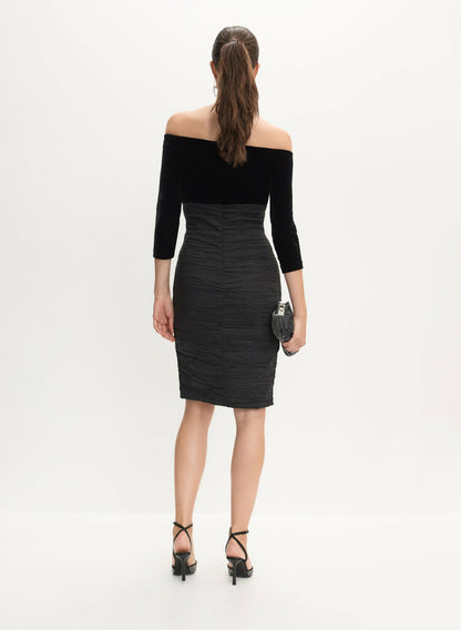Women Mixed Bardot Midi Dress Black | Melanie Lyne