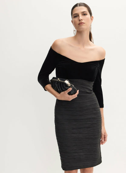 Women Mixed Bardot Midi Dress Black | Melanie Lyne