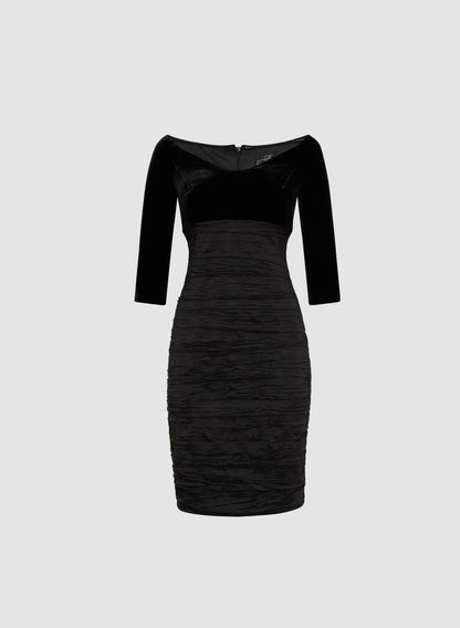 Women Mixed Bardot Midi Dress Black | Melanie Lyne