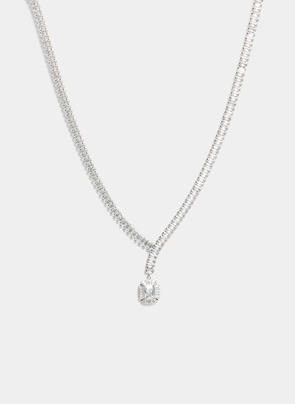 Women Baguette Stone Necklace Silver | Melanie Lyne