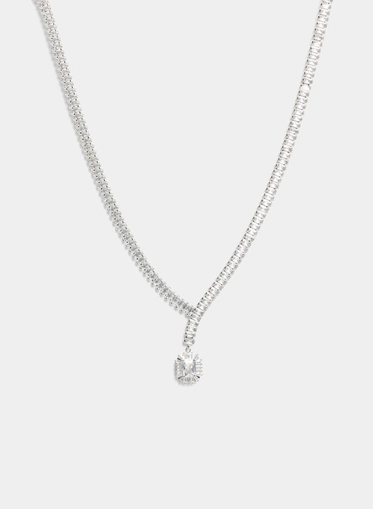 Women Baguette Stone Necklace Silver | Melanie Lyne