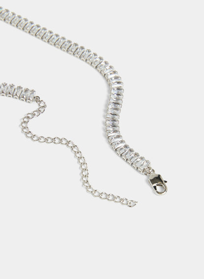 Women Baguette Stone Necklace Silver | Melanie Lyne
