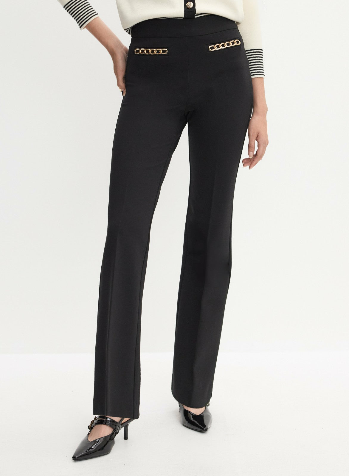 Women Chain Trim Bootcut Pants Black | Melanie Lyne