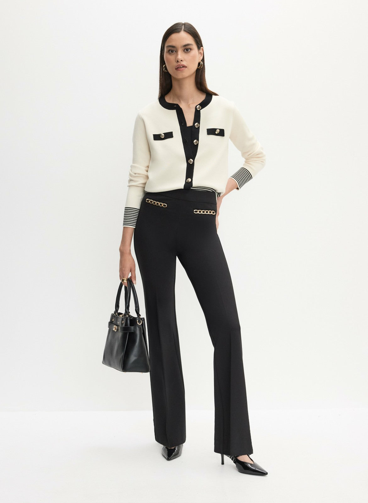 Women Chain Trim Bootcut Pants Black | Melanie Lyne