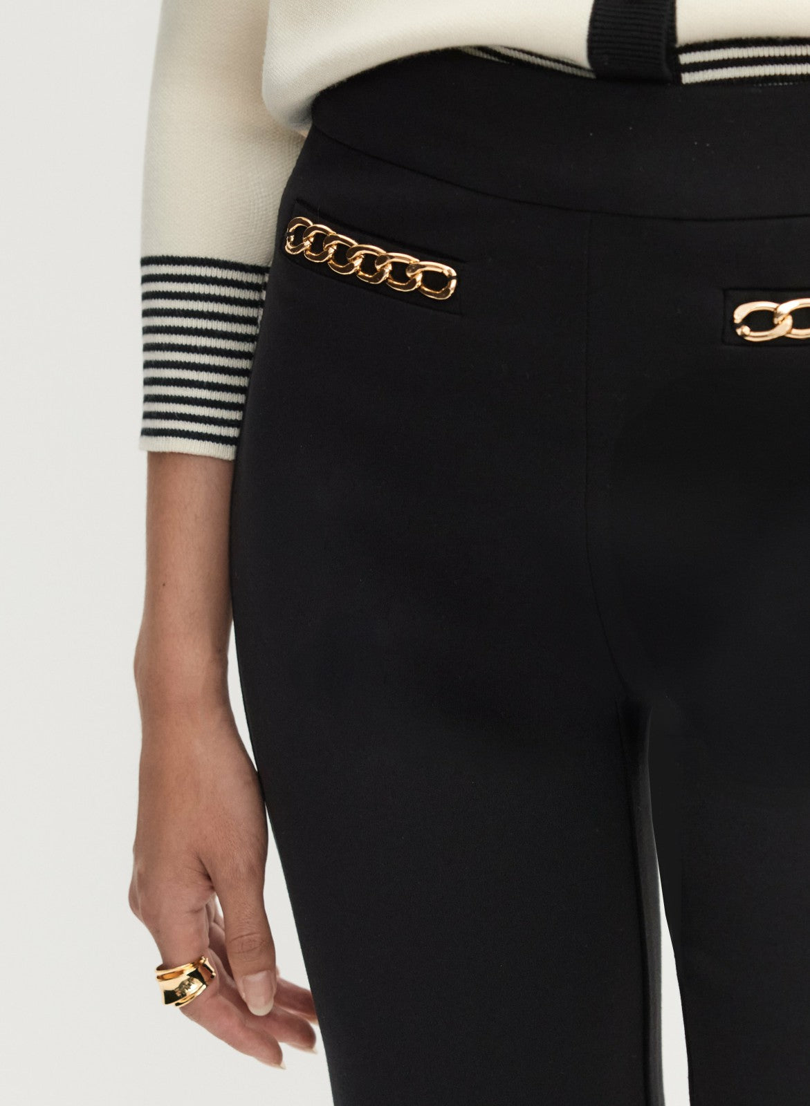 Women Chain Trim Bootcut Pants Black | Melanie Lyne