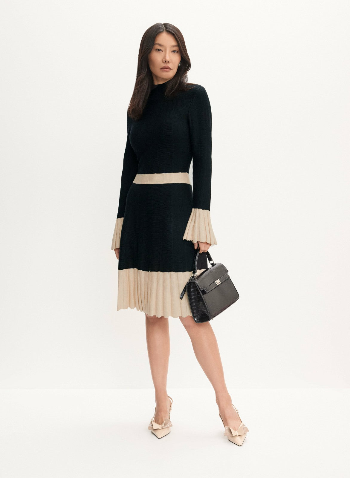 Women Pleat Detail Sweater Dress Black | Melanie Lyne
