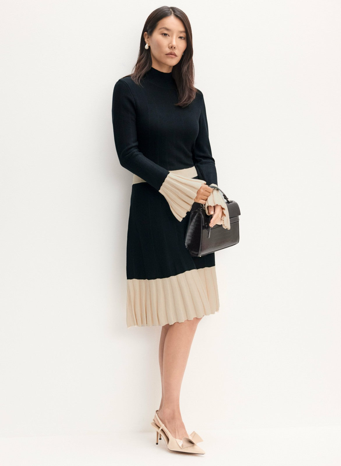 Women Pleat Detail Sweater Dress Black | Melanie Lyne
