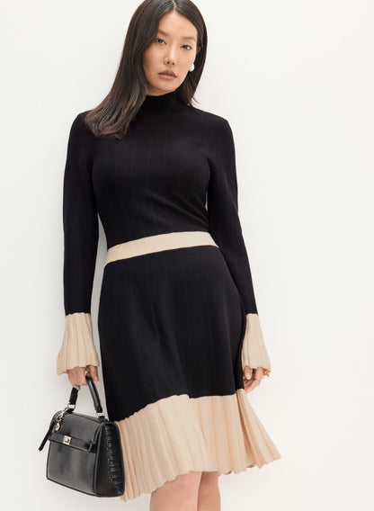 Women Pleat Detail Sweater Dress Black | Melanie Lyne