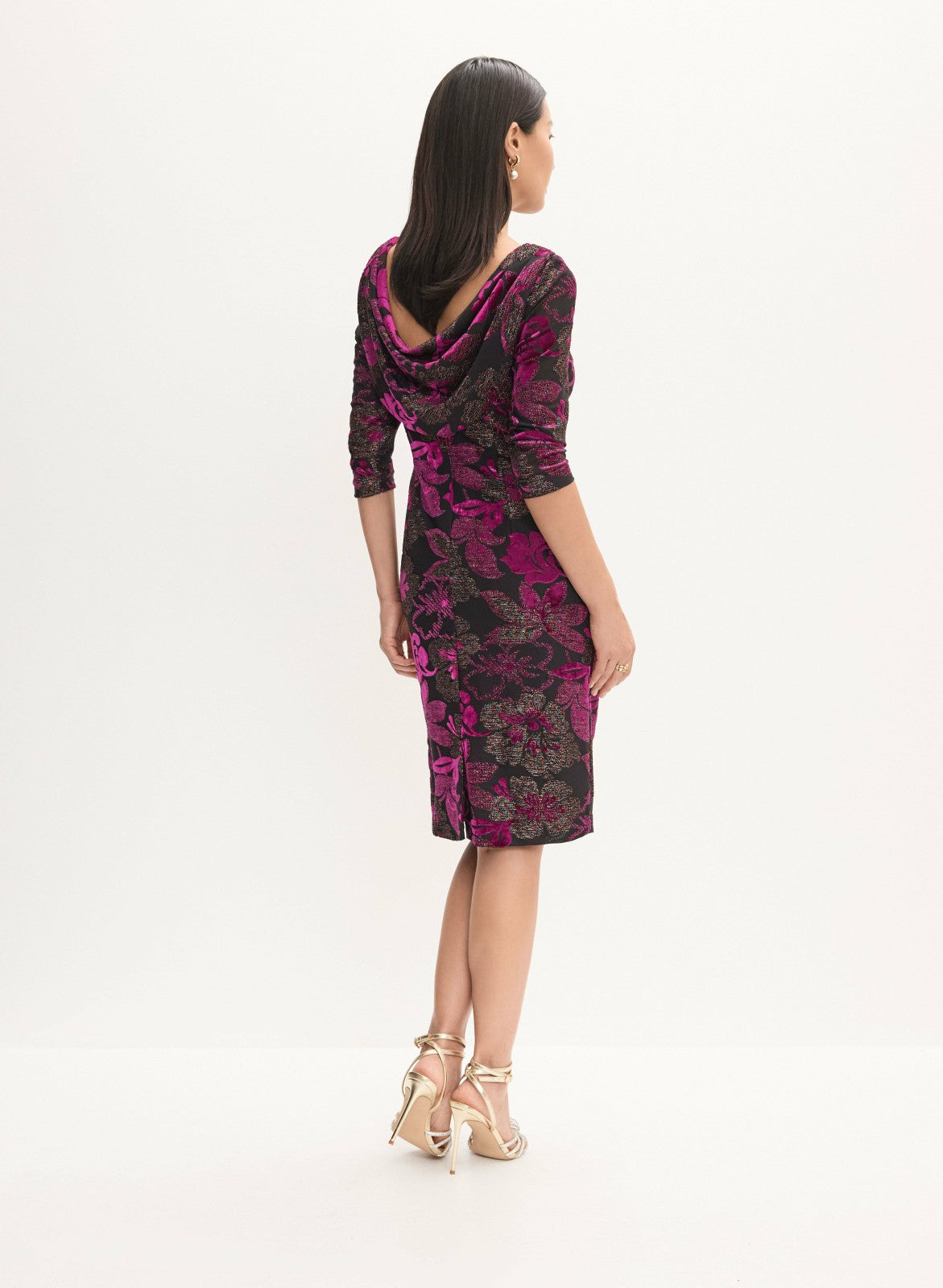 Women Floral Cowl Back Dress Black Pattern | Melanie Lyne