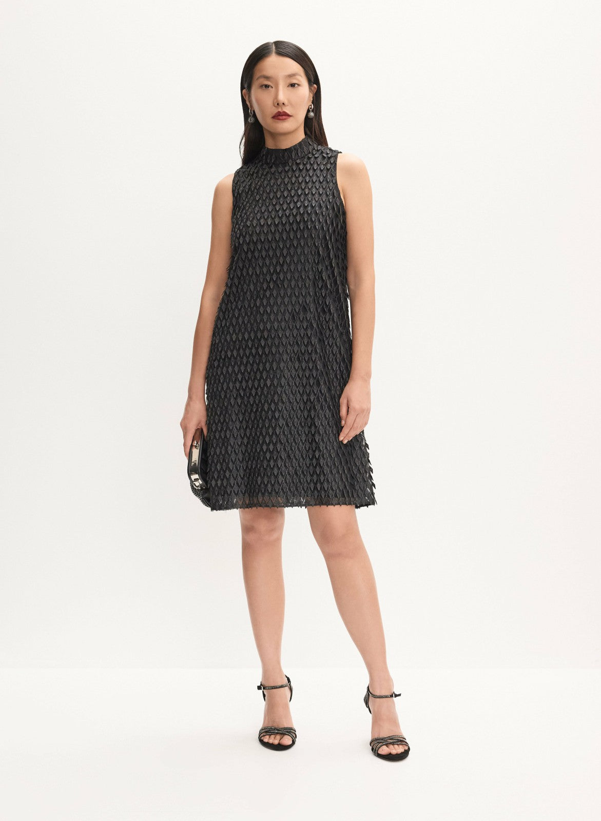 Women Textured Lace Overlay Dress Black | Melanie Lyne
