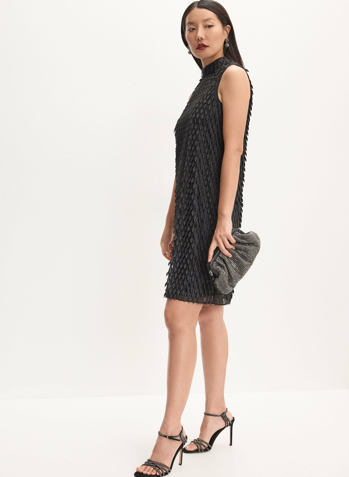 Women Textured Lace Overlay Dress Black | Melanie Lyne