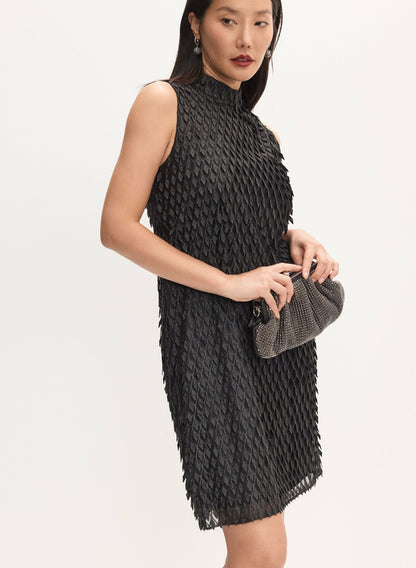 Women Textured Lace Overlay Dress Black | Melanie Lyne