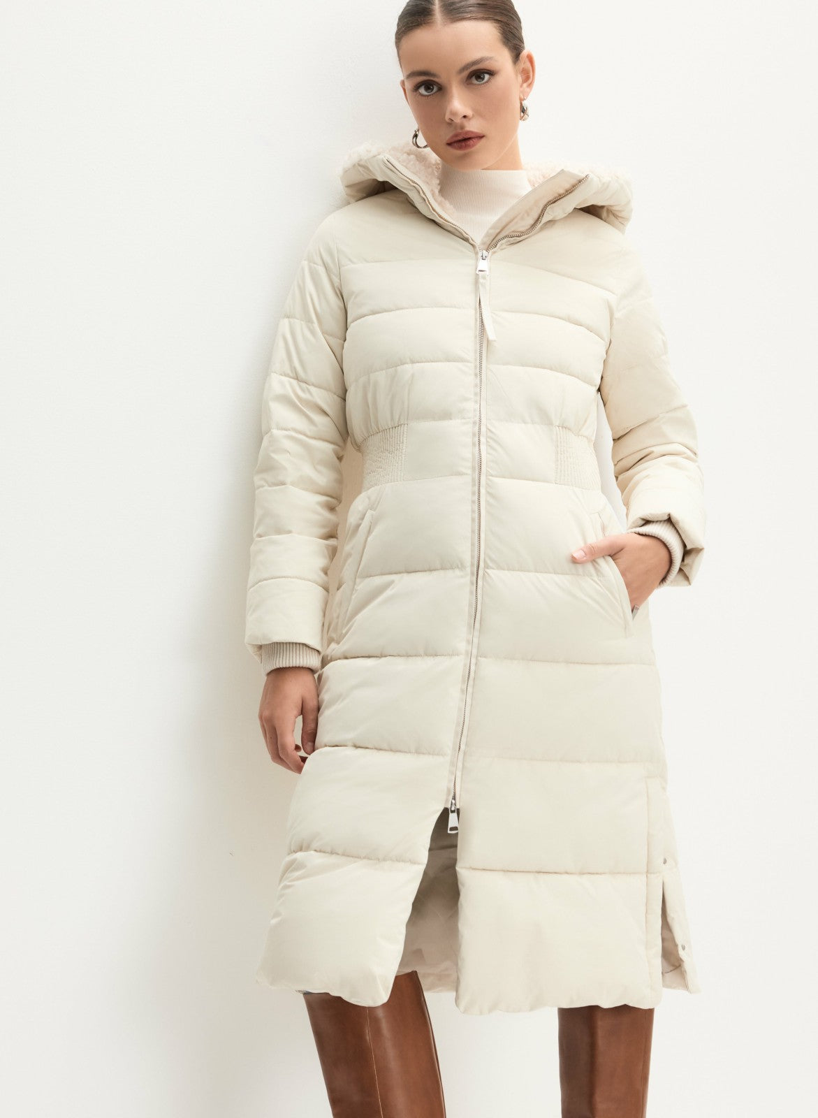 Women Quilted Puffer Coat Panna | Melanie Lyne