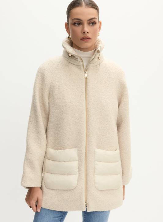 Women Mixed Puffer Wool-Blend Coat Oyster | Melanie Lyne