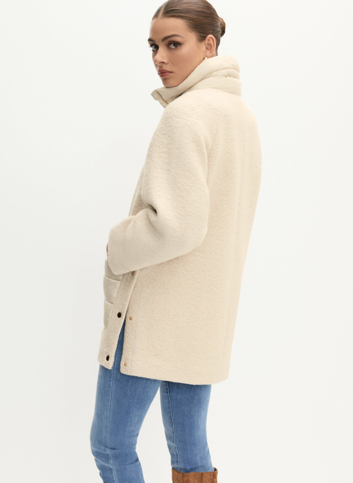 Women Mixed Puffer Wool-Blend Coat Oyster | Melanie Lyne