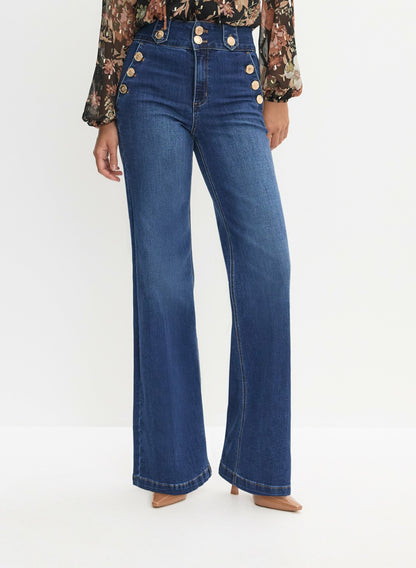 Women Embossed Button Detail Jeans Medium Blue | Melanie Lyne