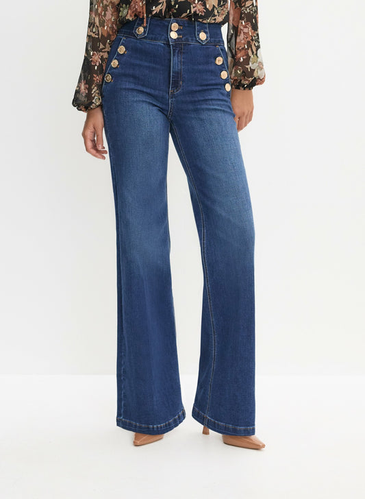 Women Embossed Button Detail Jeans Medium Blue | Melanie Lyne