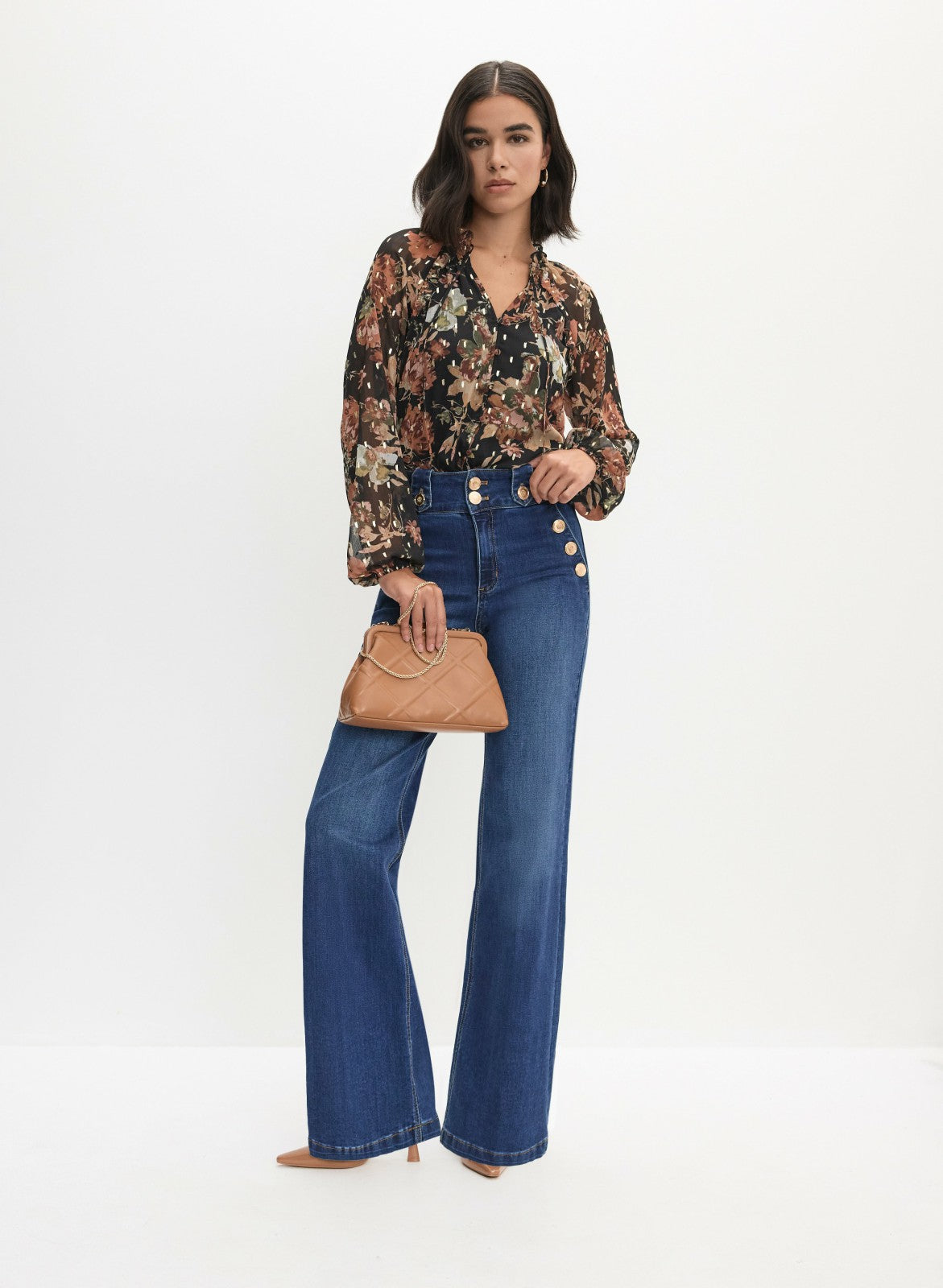 Women Embossed Button Detail Jeans Medium Blue | Melanie Lyne