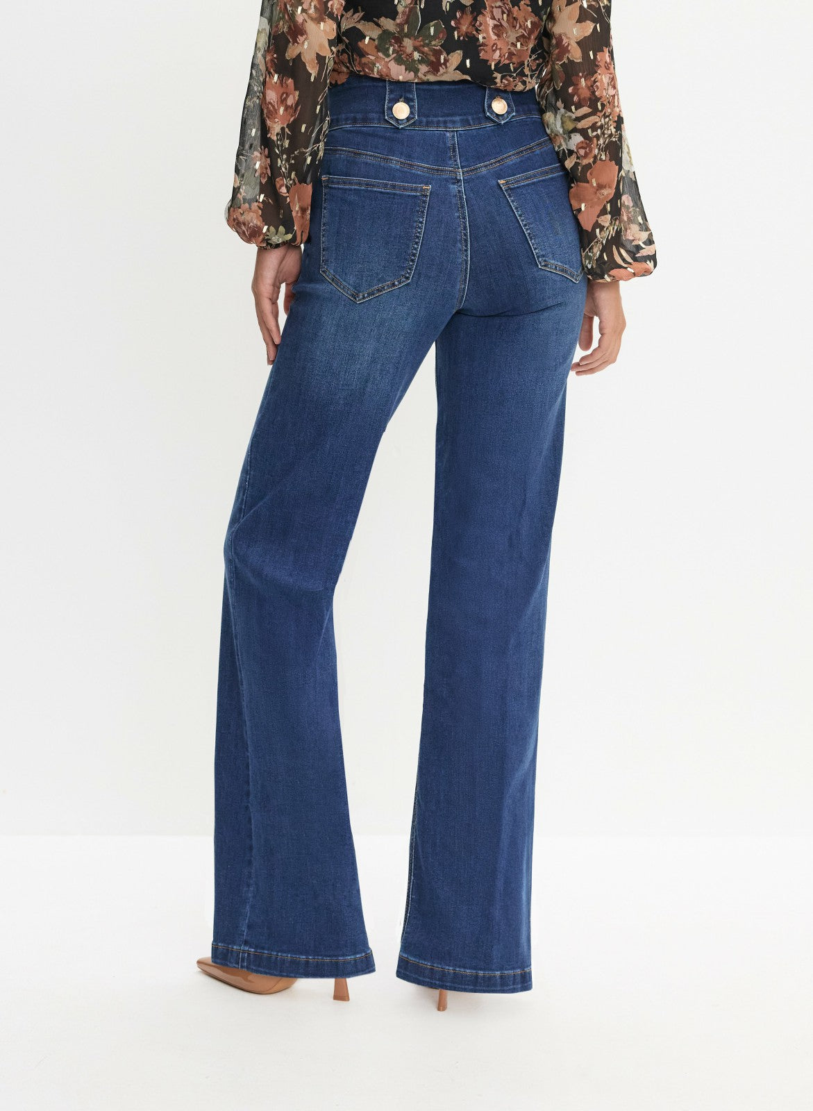 Women Embossed Button Detail Jeans Medium Blue | Melanie Lyne