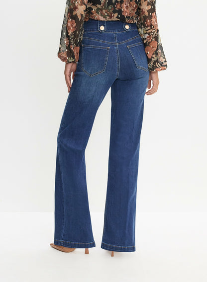 Women Embossed Button Detail Jeans Medium Blue | Melanie Lyne