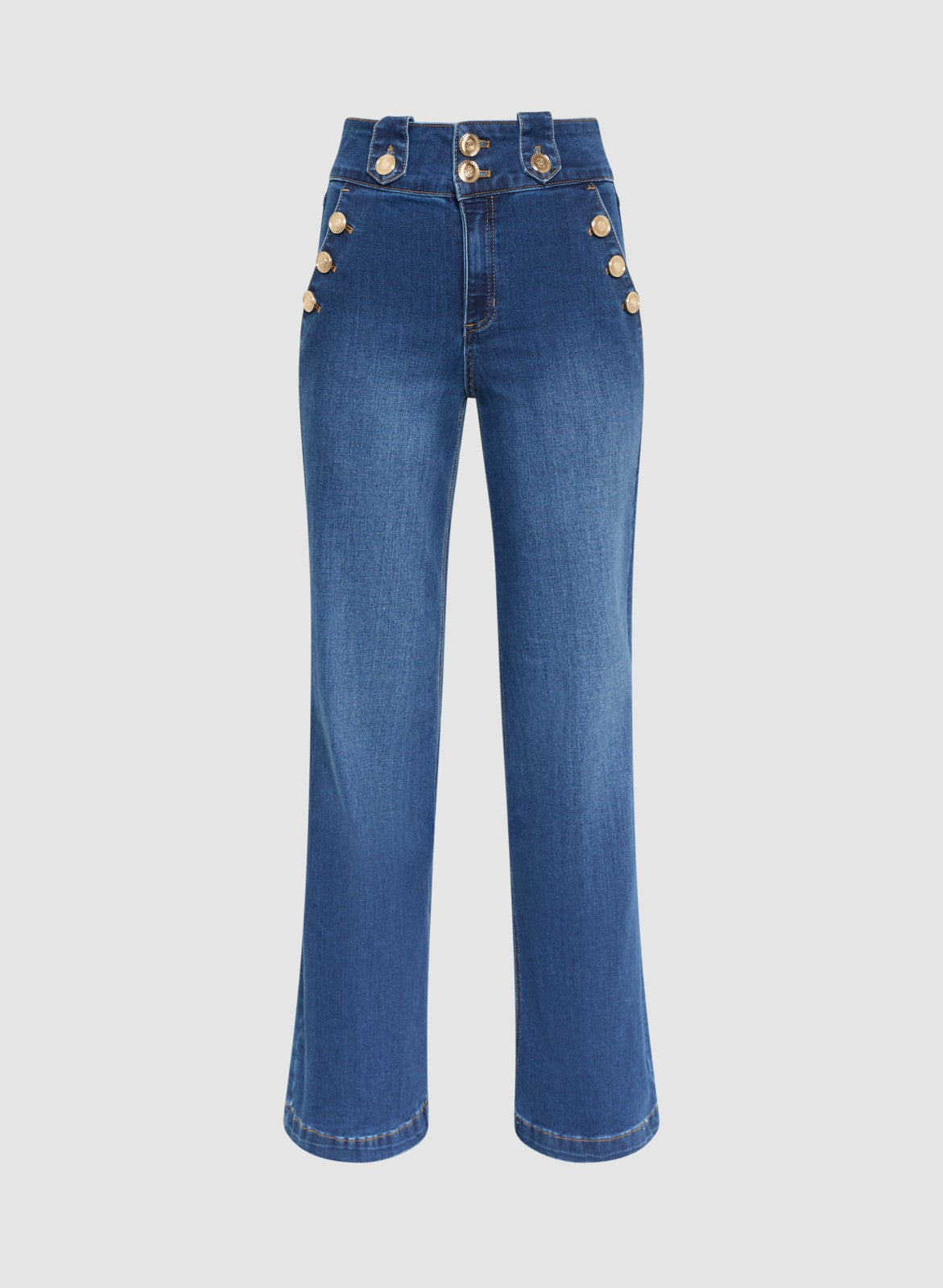 Women Embossed Button Detail Jeans Medium Blue | Melanie Lyne