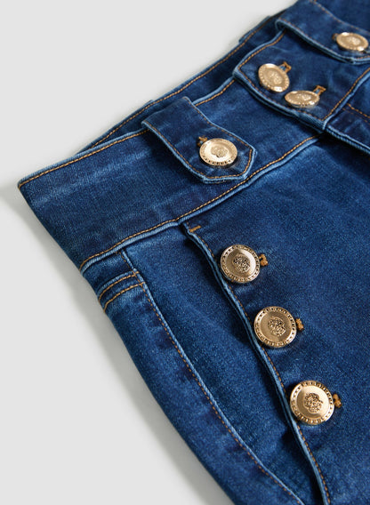 Women Embossed Button Detail Jeans Medium Blue | Melanie Lyne
