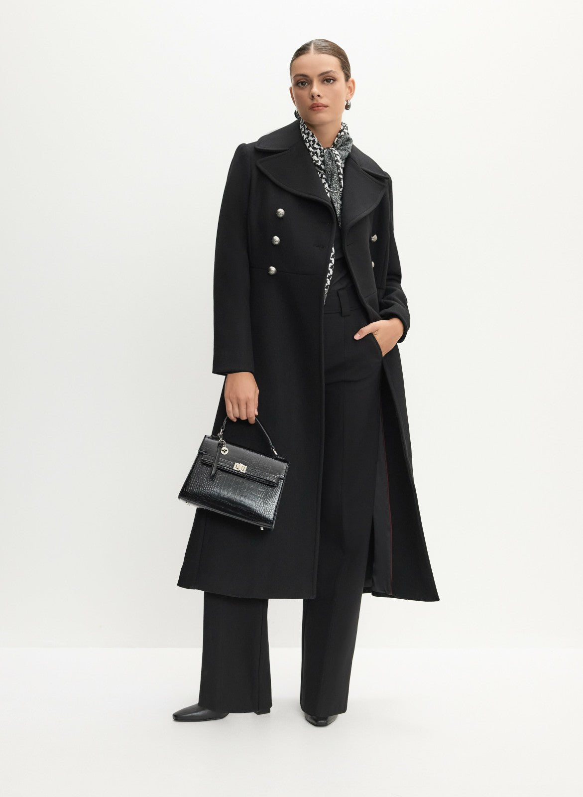 Women Double-Breasted Wool-Blend Coat Black | Melanie Lyne