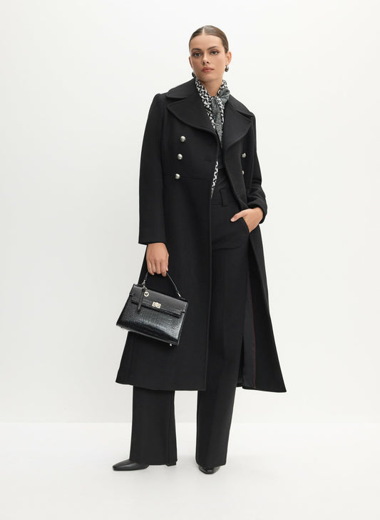 Women Double-Breasted Wool-Blend Coat Black | Melanie Lyne