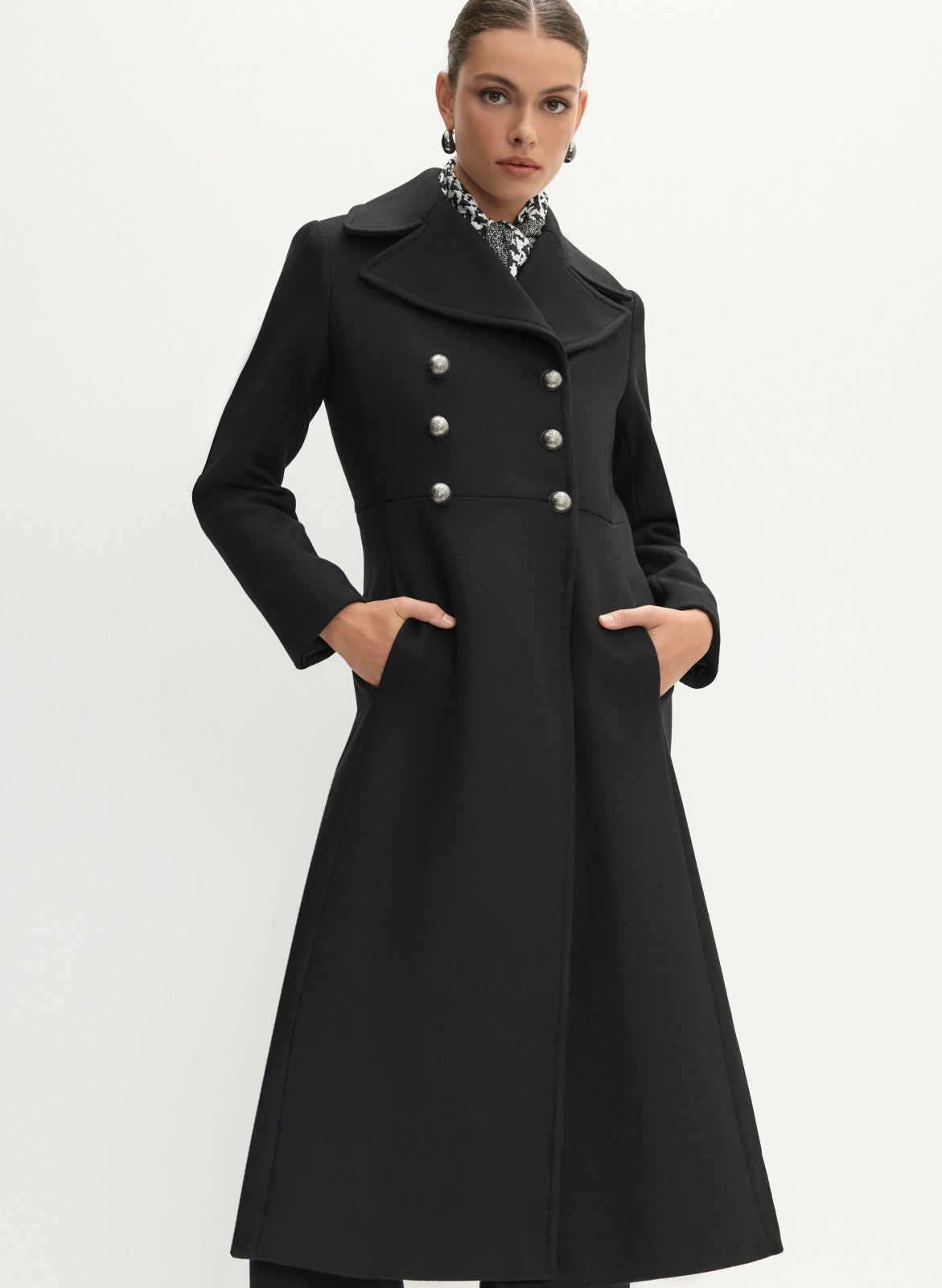 Women Double-Breasted Wool-Blend Coat Black | Melanie Lyne