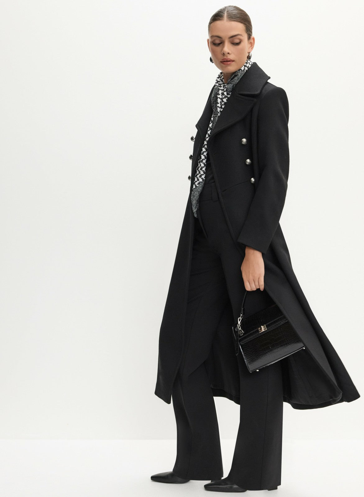 Women Double-Breasted Wool-Blend Coat Black | Melanie Lyne
