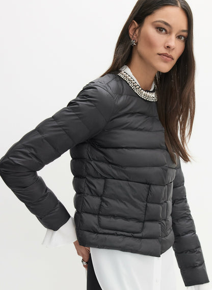 Women Embellished Collar Puffer Jacket Black | Melanie Lyne