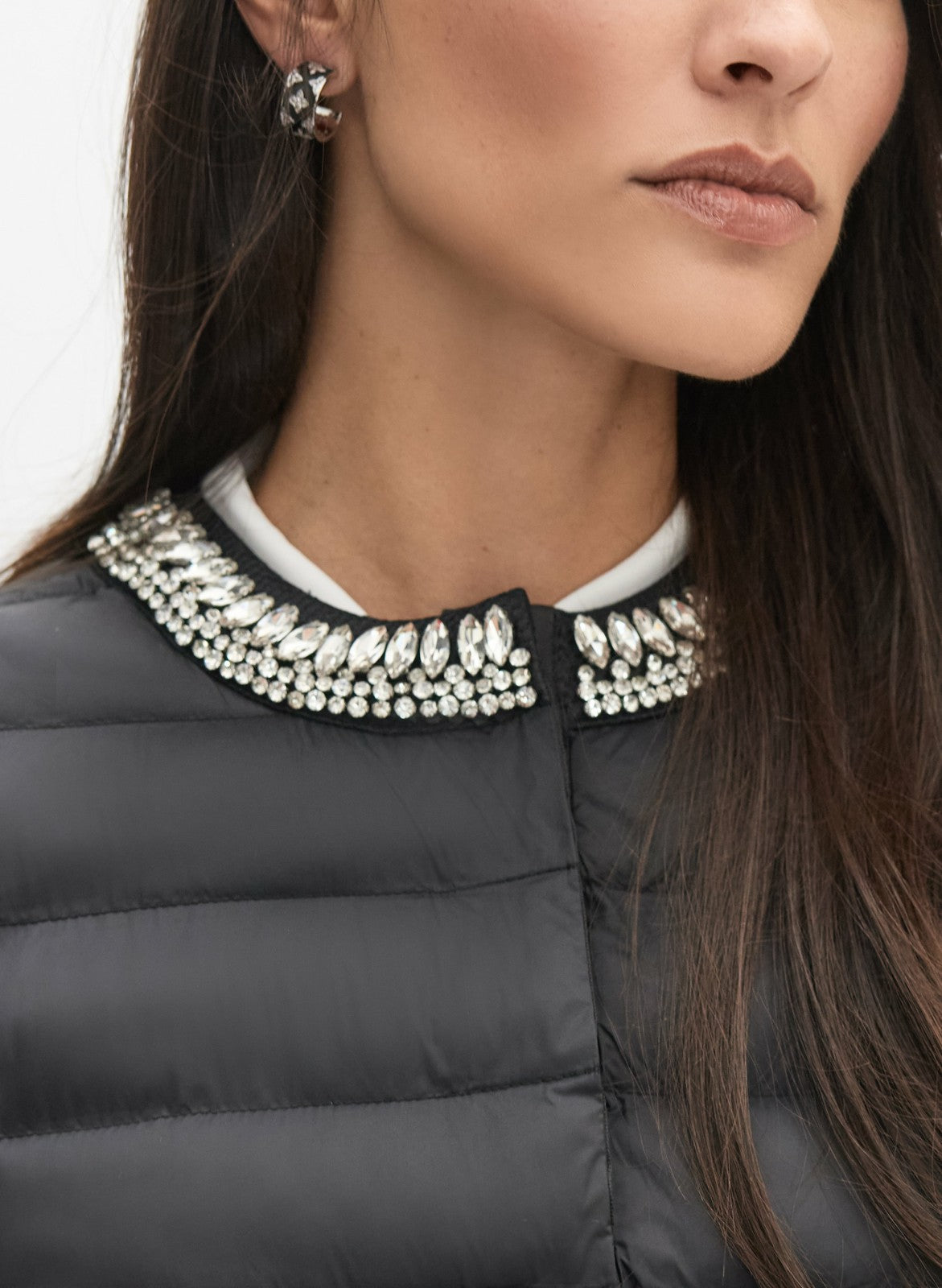Women Embellished Collar Puffer Jacket Black | Melanie Lyne