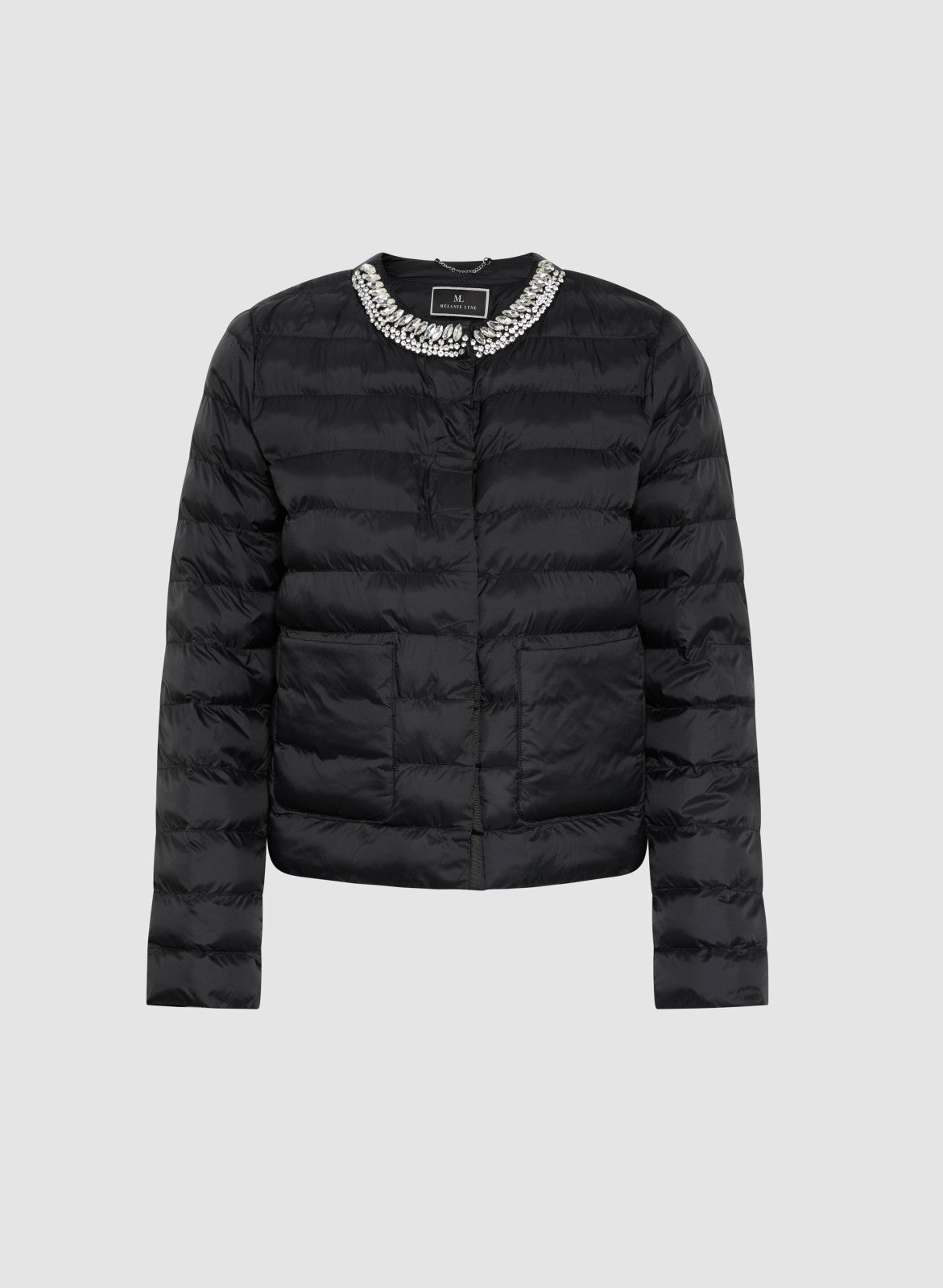 Women Embellished Collar Puffer Jacket Black | Melanie Lyne