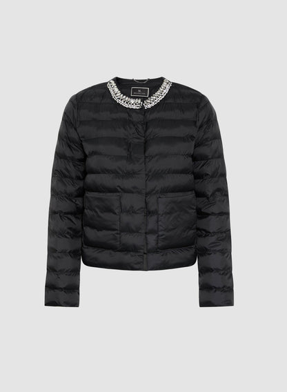 Women Embellished Collar Puffer Jacket Black | Melanie Lyne