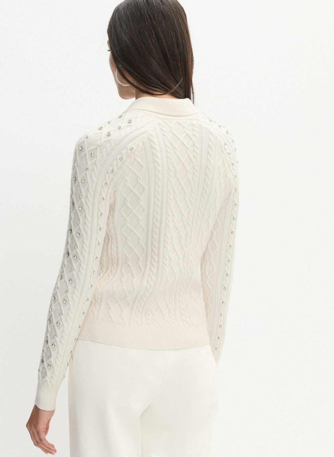 Women Embellished Knit Polo Cardigan Panna | Melanie Lyne