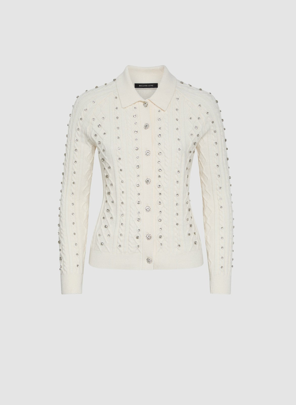 Women Embellished Knit Polo Cardigan Panna | Melanie Lyne