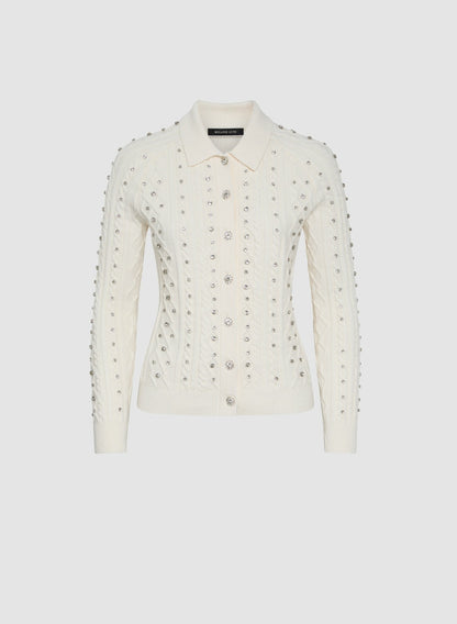 Women Embellished Knit Polo Cardigan Panna | Melanie Lyne