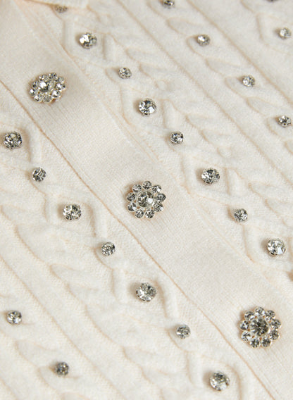 Women Embellished Knit Polo Cardigan Panna | Melanie Lyne