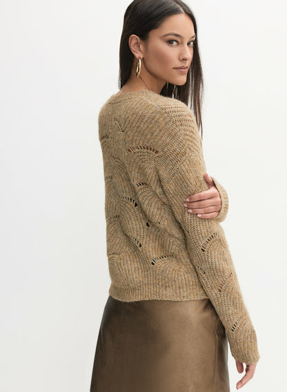 Women Open Knit Pullover Sweater Dark Oatmeal | Melanie Lyne