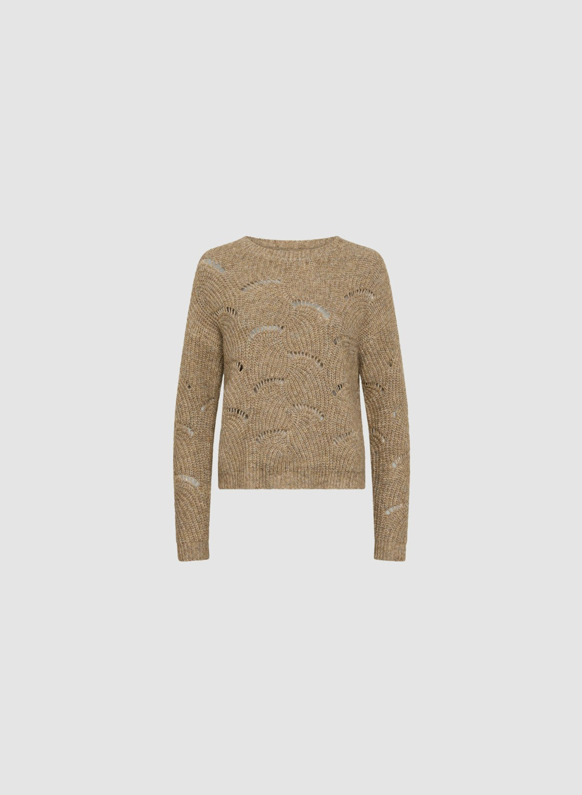 Women Open Knit Pullover Sweater Dark Oatmeal | Melanie Lyne