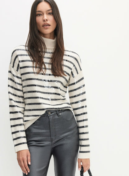 Women Striped Sequin Front Sweater Black & White | Melanie Lyne