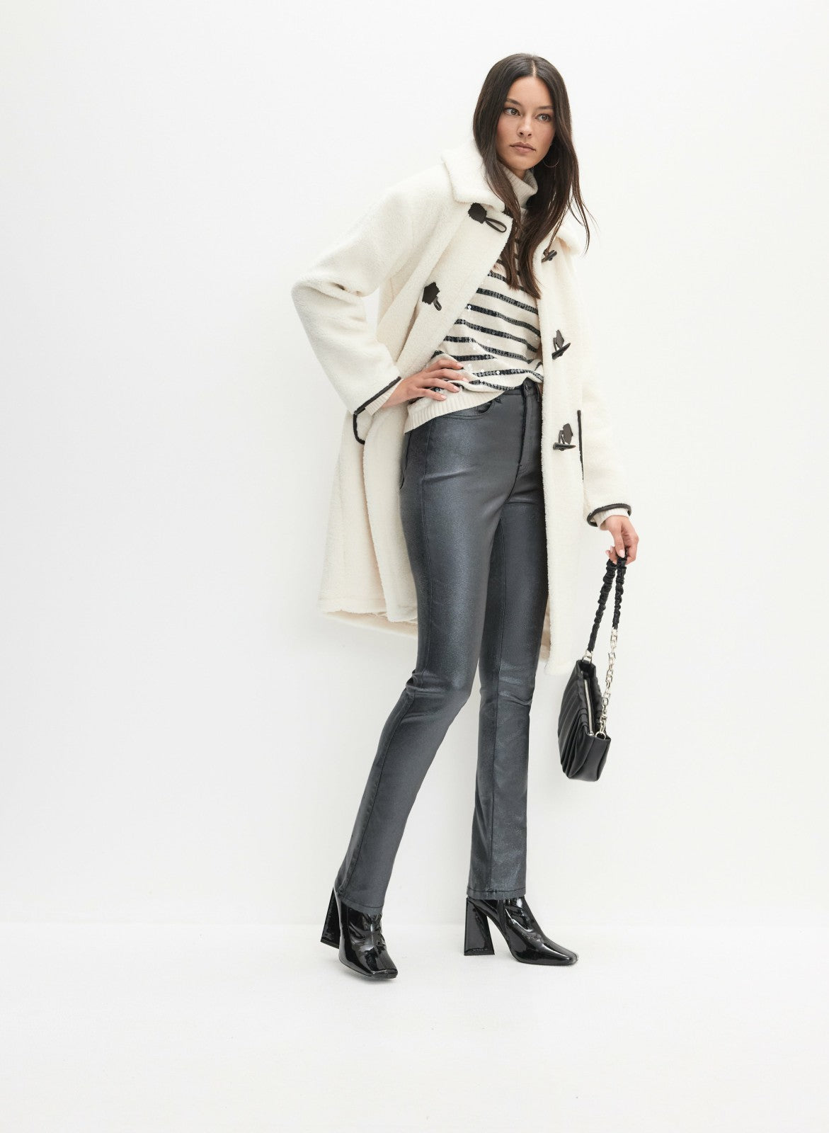 Women Striped Sequin Front Sweater Black & White | Melanie Lyne