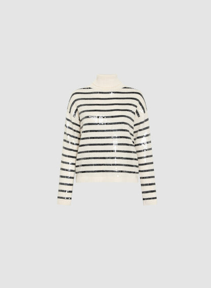 Women Striped Sequin Front Sweater Black & White | Melanie Lyne