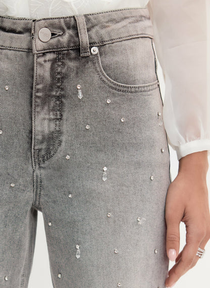 Women Stone Drop Embellished Straight-Leg Jeans Dark Grey | Melanie Lyne