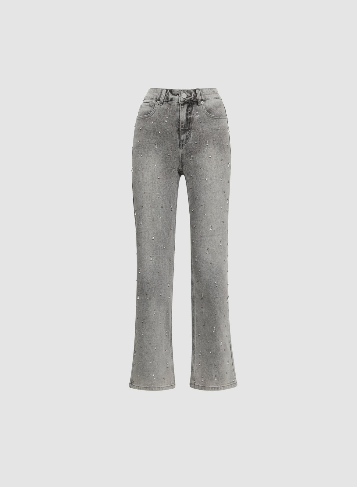 Women Stone Drop Embellished Straight-Leg Jeans Dark Grey | Melanie Lyne