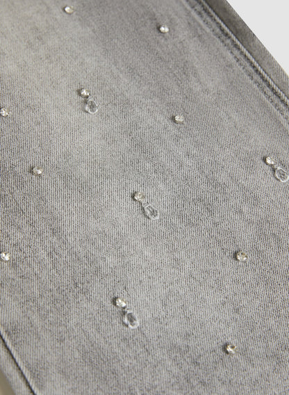 Women Stone Drop Embellished Straight-Leg Jeans Dark Grey | Melanie Lyne